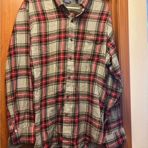 Izod Gray Plaid Button-Up Shirt with Red & Yellow Accents